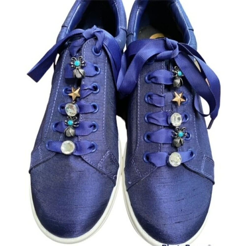 Sam Edelman Navy Blue Satin Embellished Athletic Sneakers